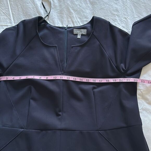 Selections by Ulla Popken Women’s Sheath Dress with Flounce Skirt Dark Navy 20US - Picture 9 of 15